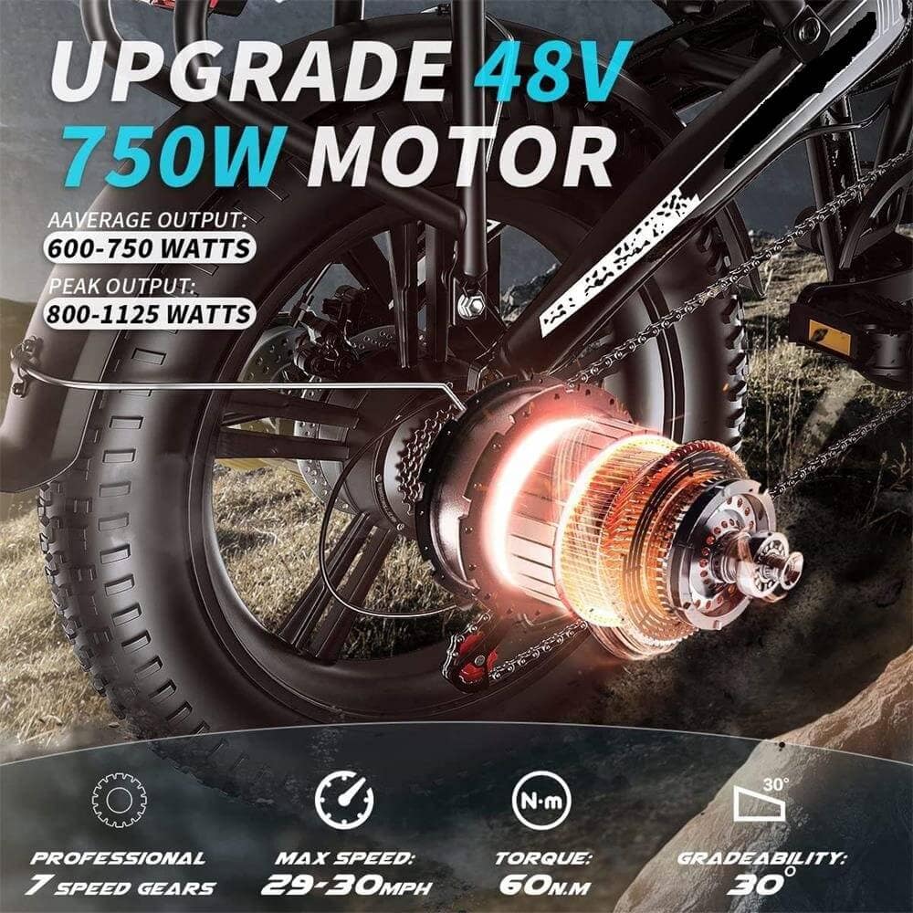 Bicicleta eléctrica plegable de 750W con neumáticos gordos