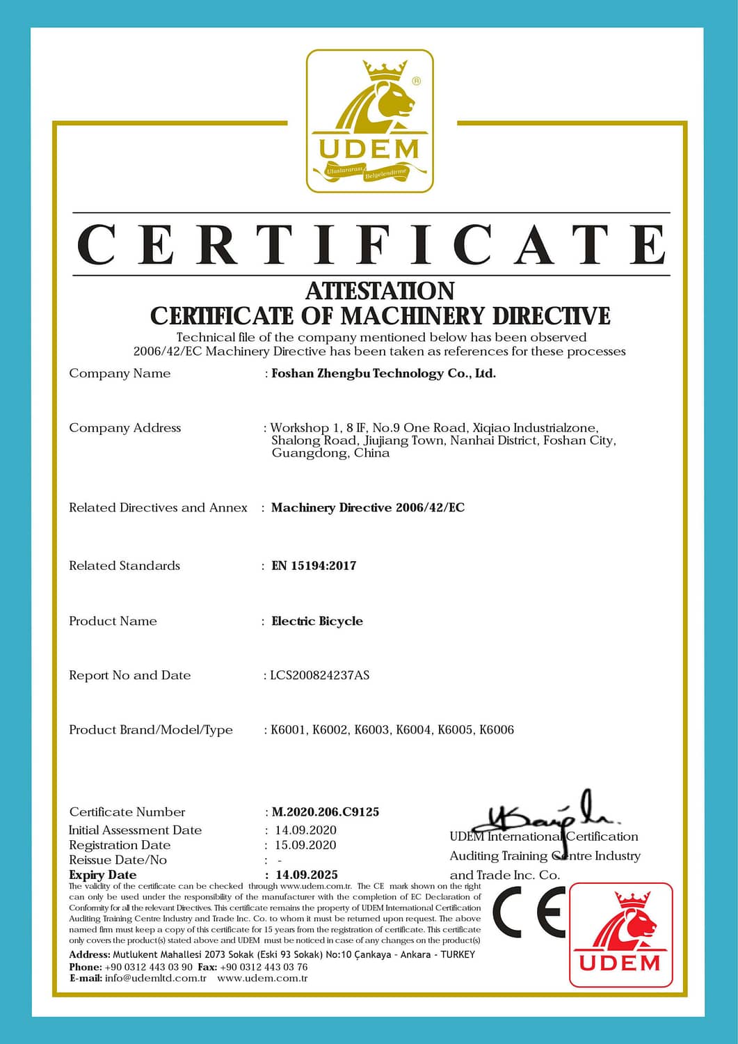 bicicleta eléctrica certificación CE escalada