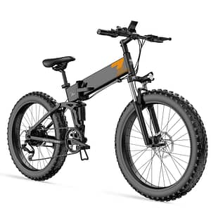 bicicleta eléctrica de 26 pulgadas con suspensión completa y neumáticos gruesos
